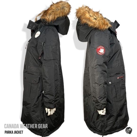 NWT CANADA WEATHER GEAR PARKA JACKET w/ REMOVABLE FAUX FUR TRIM IN BLACK - Picture 1 of 11